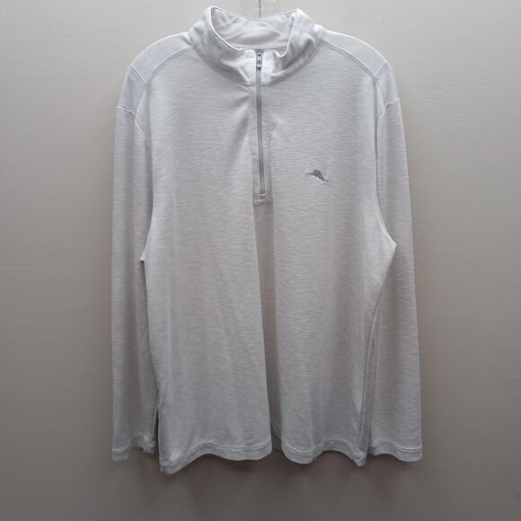Tommy Bahama Men's Embroidered Logo Tobago Bay Half Zip Pullover Shirt White XL - Picture 1 of 4